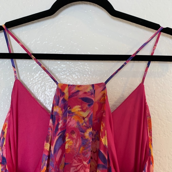 Nicole Miller Floral Charmeuse Satin Slip Maxi Dress Pink XL Artsy Watercolor - Picture 10 of 13